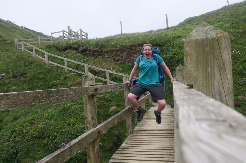 Celebratory leap - with the backpack on!