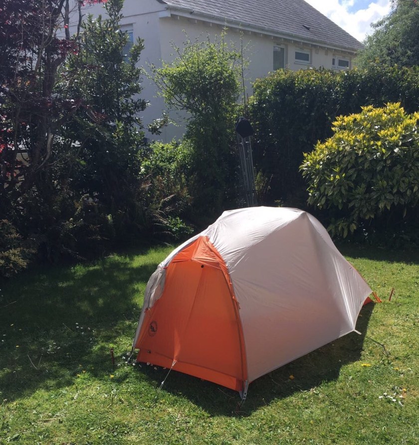 Demo-ing my tent in Emma & Alex's back garden